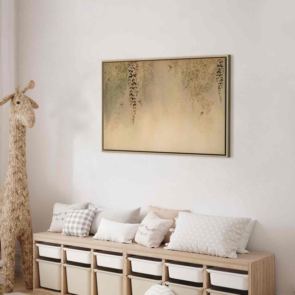 Quadro - Spring Orchard - Hummingbirds Among Tree Branches in Beige Shades