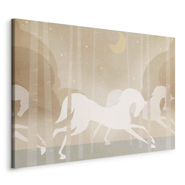 Quadro - Moon Horses - Horses Galloping Among Trees on a Starry Night