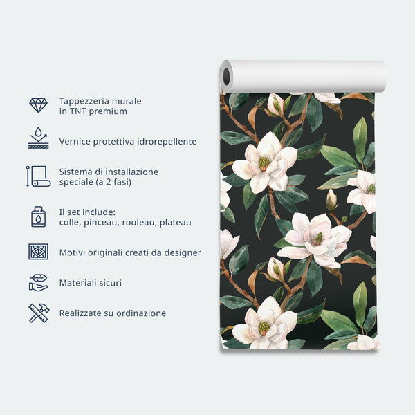 Tappezzeria murale - Pink flowers on white background