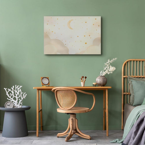 Quadro - Bright Night - Moon Accompanied by Many Stars on a Light Background