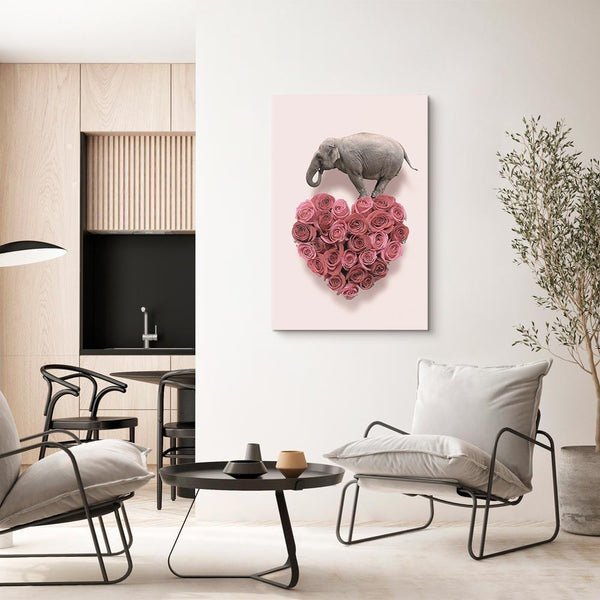 Quadro - Elephant Lover (1-part) - Elephant Amid Pink Flowers