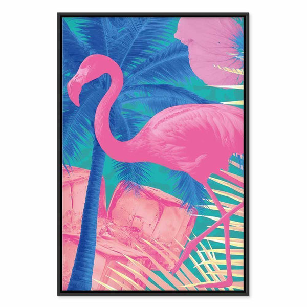 Quadro - Pink Flamingo - Abstract Flamingo Against Palms and Ice Cubes
