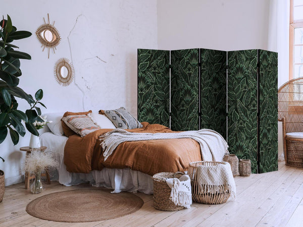 Paravento - Dense Vegetation - Botanical Patterns in Illustrative Style Green