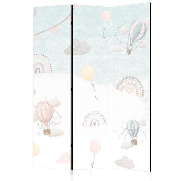 Paravento - Balloons in the Sky - Balloons in Pastel Colors Flying in a Cloudy Sky - Among Rainbows and Stars
