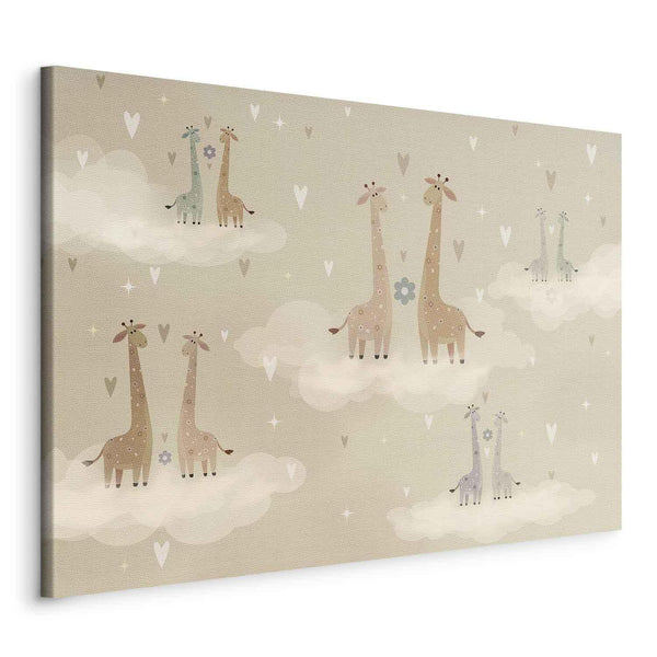 Quadro - Love - Colorful Giraffes Floating on Clouds Among Hearts and Stars