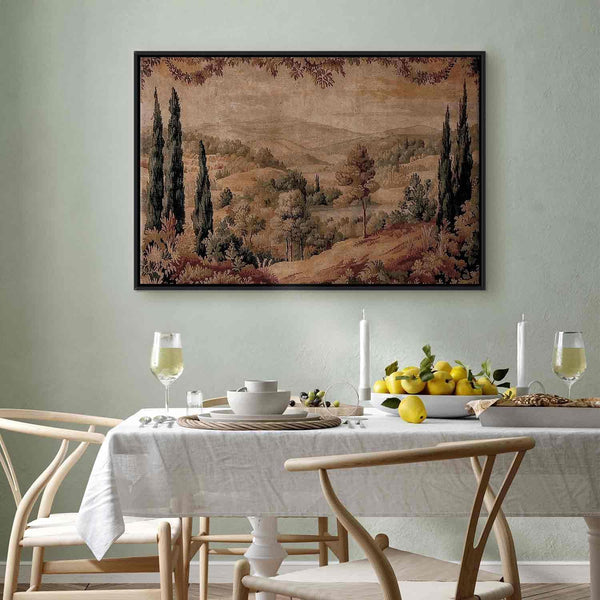 Quadro - Mediterranean landscape - old tapestry with a hill and a lake