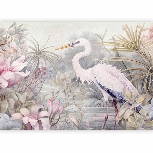 Carta da parati - Heron wading in a pond - illustration in bright colours