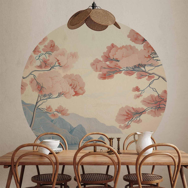 Carta da parati rotondi - Ocean, cliffs and trees, a delicate motif in pastel colours