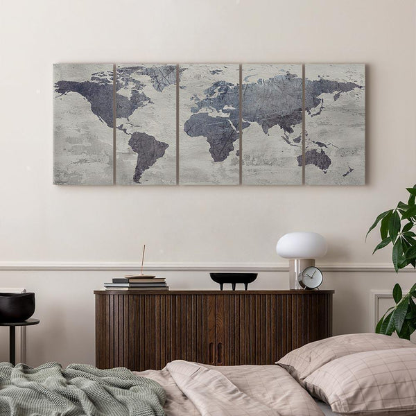 Quadro - Concrete World Map (5 Parts) Narrow