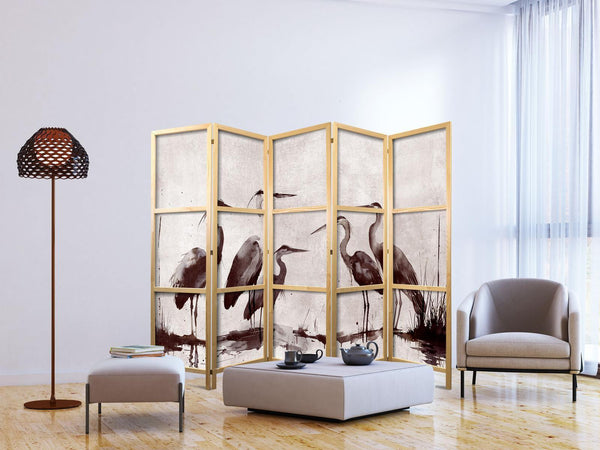Paravento giapponese - Herons painted with ink