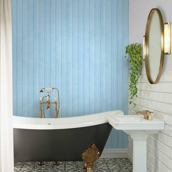 Tappezzeria murale - Blue Panels - Wooden planks in a pastel blue shade