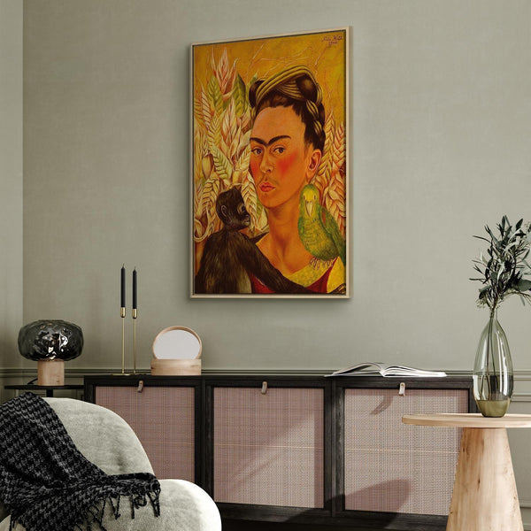 Quadro - Frida Kahlo – Self-Portrait with Monkey and Parrot