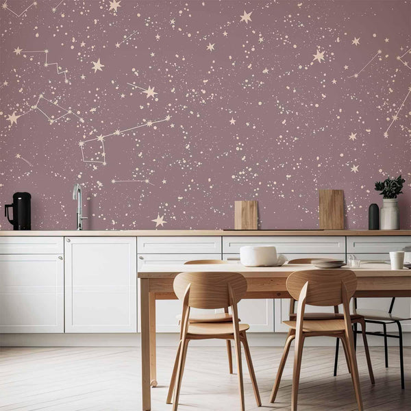 Carta da parati - Night Sky - Artistic Constellations and Stars in Pastel Shades