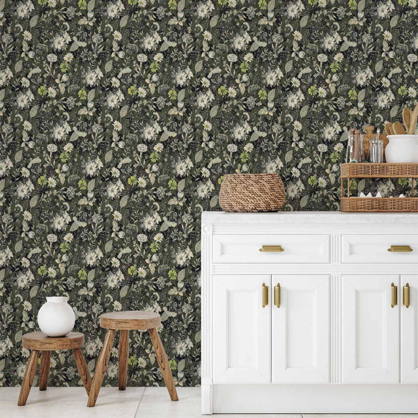 Tappezzeria murale - Fragrant flowers and herbs - green