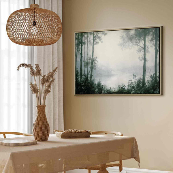 Quadro - Retro Landscape Grove Trees and Pond in Patinated Shades of Green