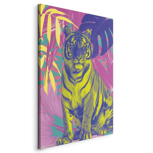 Quadro - Colorful Tiger - Intense Colors of a Tiger Surrounded by Tropical Plants