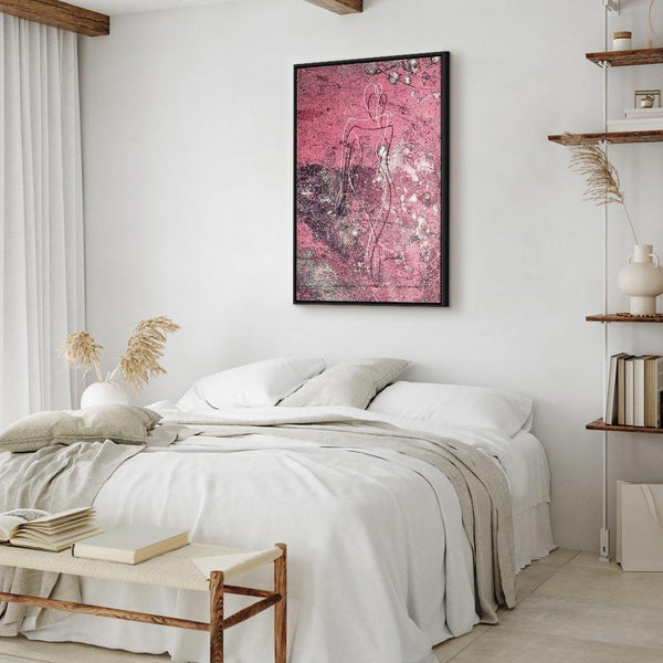 Quadro - Figure on Pink Background (1-part) - Female Silhouette in Marble
