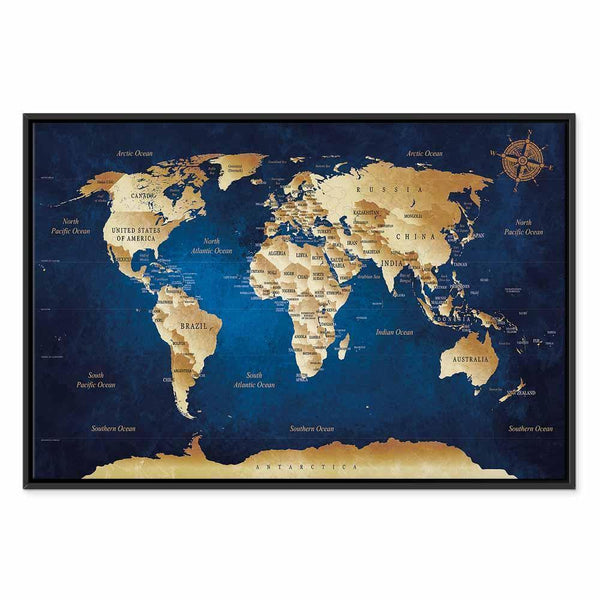 Quadro - World Map: The Dark Blue Depths
