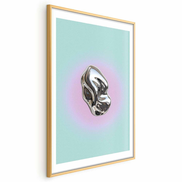 Poster - Metallic Form - abstract sculpture on a mint background with a purple halo