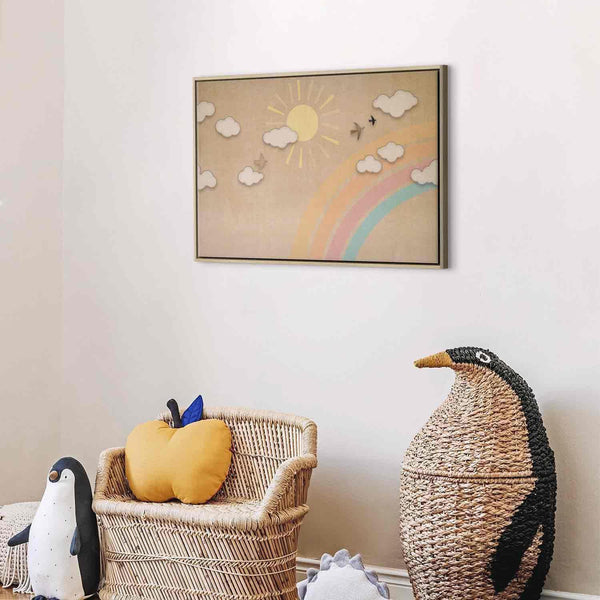 Quadro - Holiday Sky - Sunny Day with a Rainbow and Flying Birds