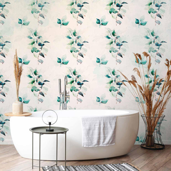 Carta da parati - Mint green nature - solid floral pattern with green leaves