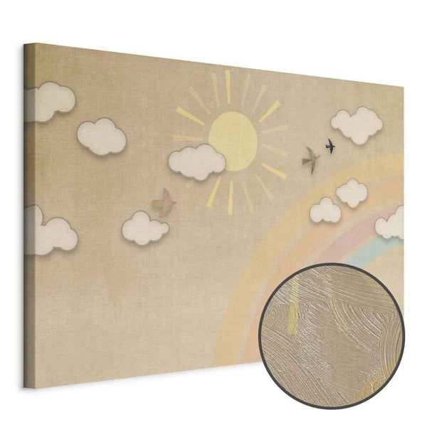 Quadro - Holiday Sky - Sunny Day with a Rainbow and Flying Birds
