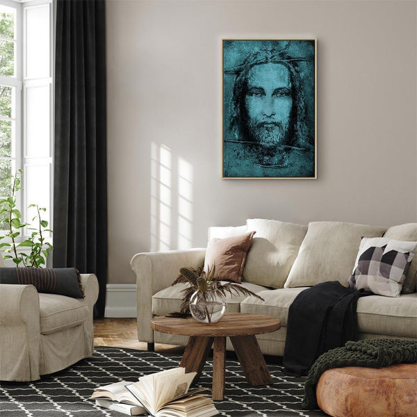 Quadro - Shroud of Turin in Turqoise (1 Part) Vertical