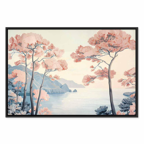 Quadro - Landscape with the Ocean Cliffs and Trees in Delicate Pink Shades