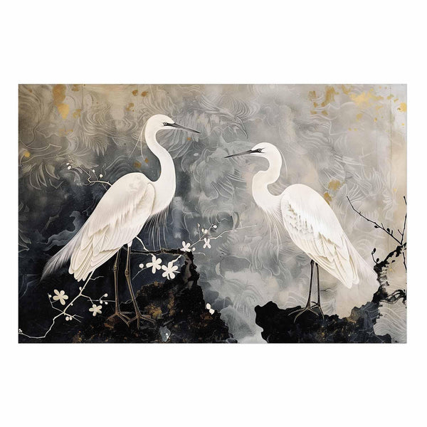Poster - Herons and Cherry Blossom - oriental-style illustration depicting birds