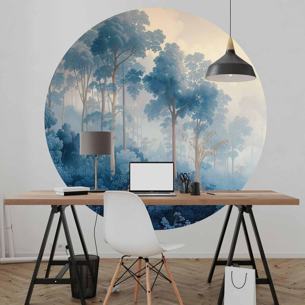 Carta da parati rotonda - A forest in misty shades of blue