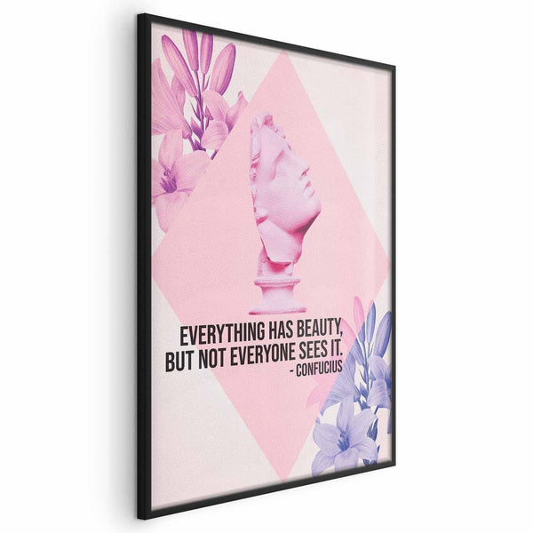 Poster - Confucius on Beauty - a bust in pink with flowers and a quote