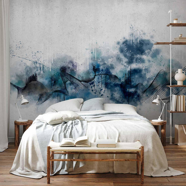 Carta da parati - Abstract wave - minimalist composition with blue pattern