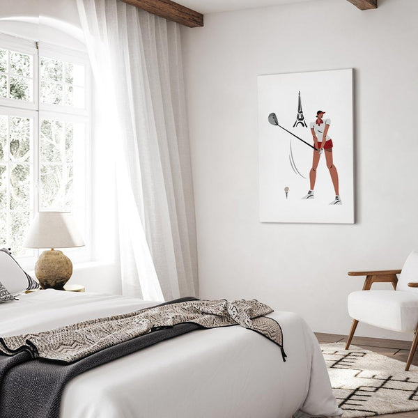 Quadro - Female Golfer With the Eiffel Tower in the Background - Illustration