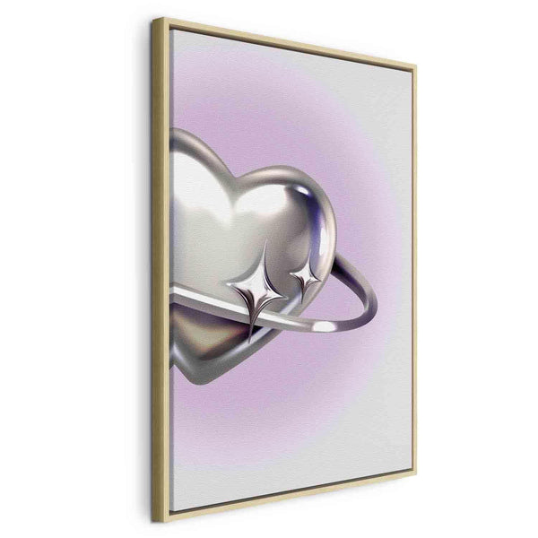 Quadro - Cosmic Heart - Silver Heart with a Ring on a Purple Background
