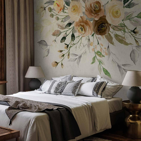 Carta da parati - Summer bloom - retro floral motif with flowers and leaves with patterns