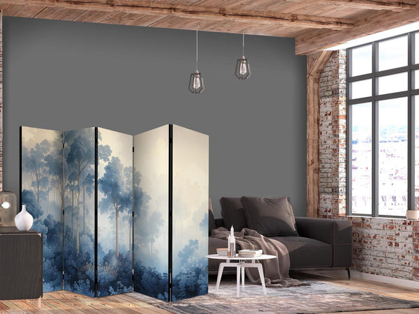 Paravento - Landscape With Trees in Illustration Style Fairy Blue Forest