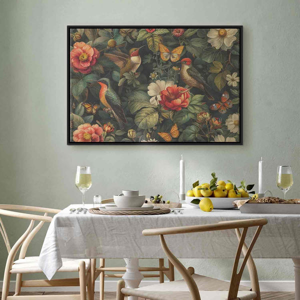 Quadro - Flowers, birds and butterflies – vintage-style illustration