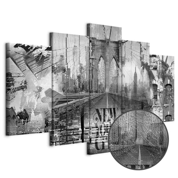 Quadro - New York City Collage (5 Parts) Wide Black and White