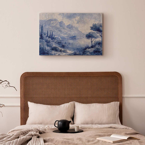 Quadro - Blue Bay - Italian landscape of Lake Como painted with blue ink