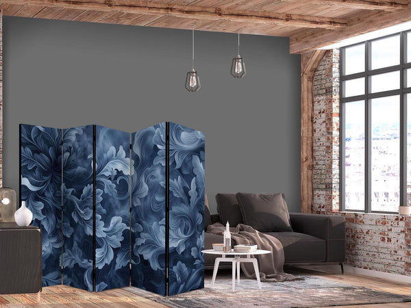 Paravento - Abstract Ornaments - Dark Blue Victorian Leaves