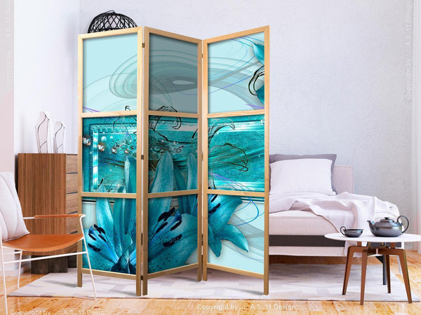 Paravento giapponese - Lilies in Pale Blue I