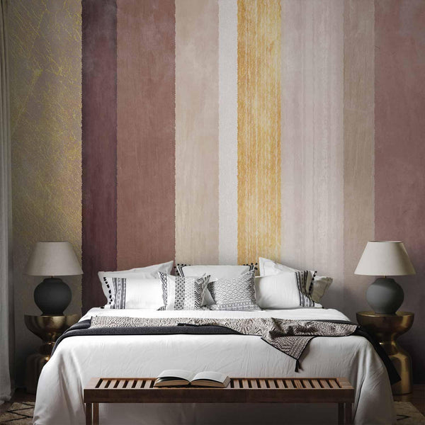 Carta da parati - Striped pattern - abstract background in stripes of different colours with gold pattern