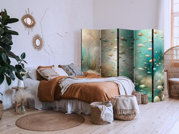 Paravento - Spectacular Underwater Landscape - Fish in an Underwater World in Turquoise Blue Beige and Delicate Orange Colors