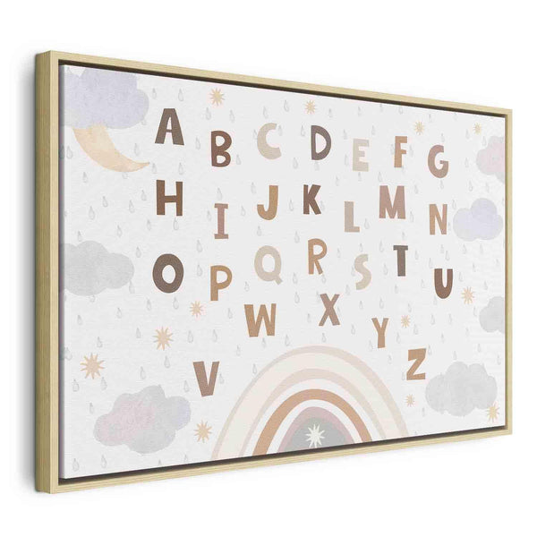Quadro - Letters Above the Rainbow - Letters Among Streams of Rain and Clouds with a Rainbow Moon and Stars on a Light Background