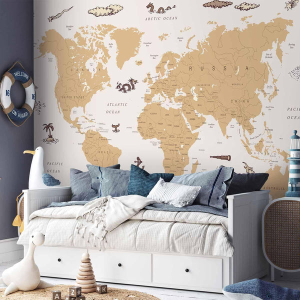 Carta da parati - Sea Wolf Map - Countries With Pirate Illustrations