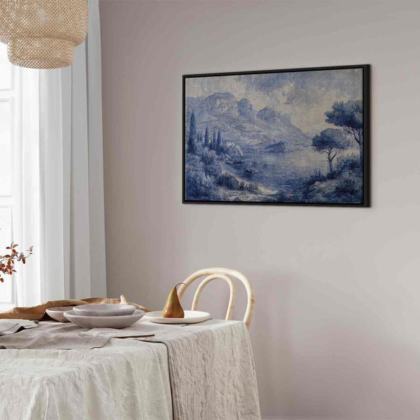 Quadro - Blue Bay - Italian landscape of Lake Como painted with blue ink