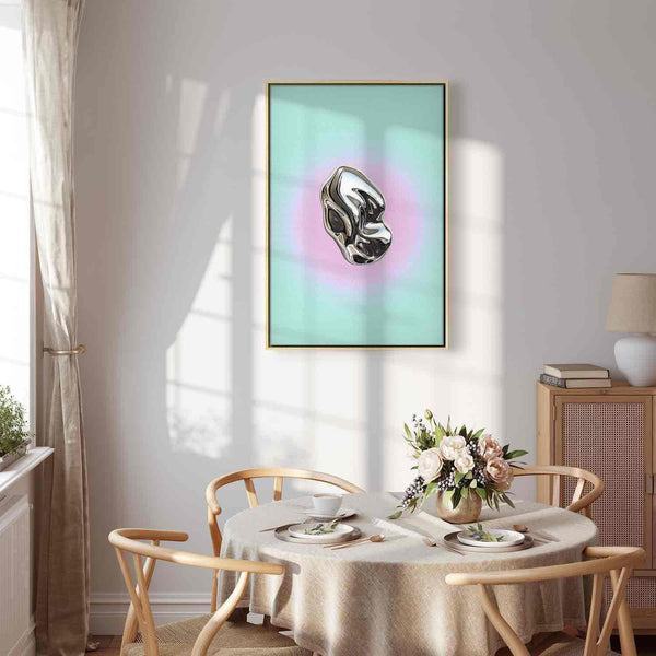 Quadro - Metallic Form - Abstract Sculpture on a Mint Background with a Purple Halo