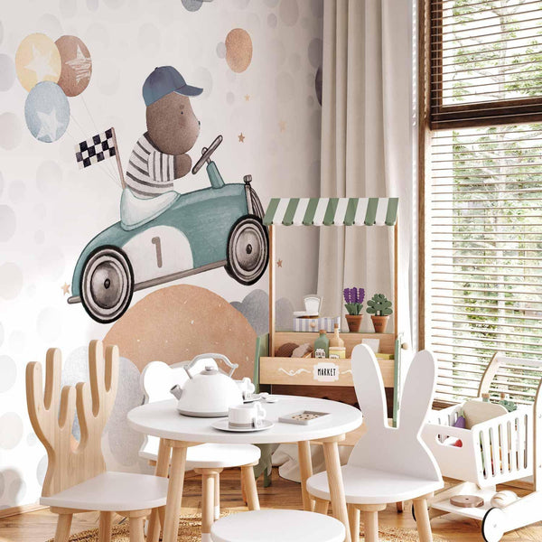 Carta da parati - Teddy Bear in a Racing Car