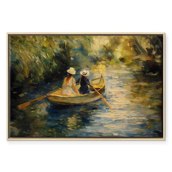Quadro - Boat crossing - painting of two women sailing a boat on a river
