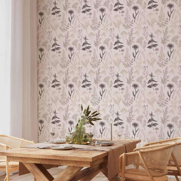 Tappezzeria murale - Flowers and herbs in warm greys